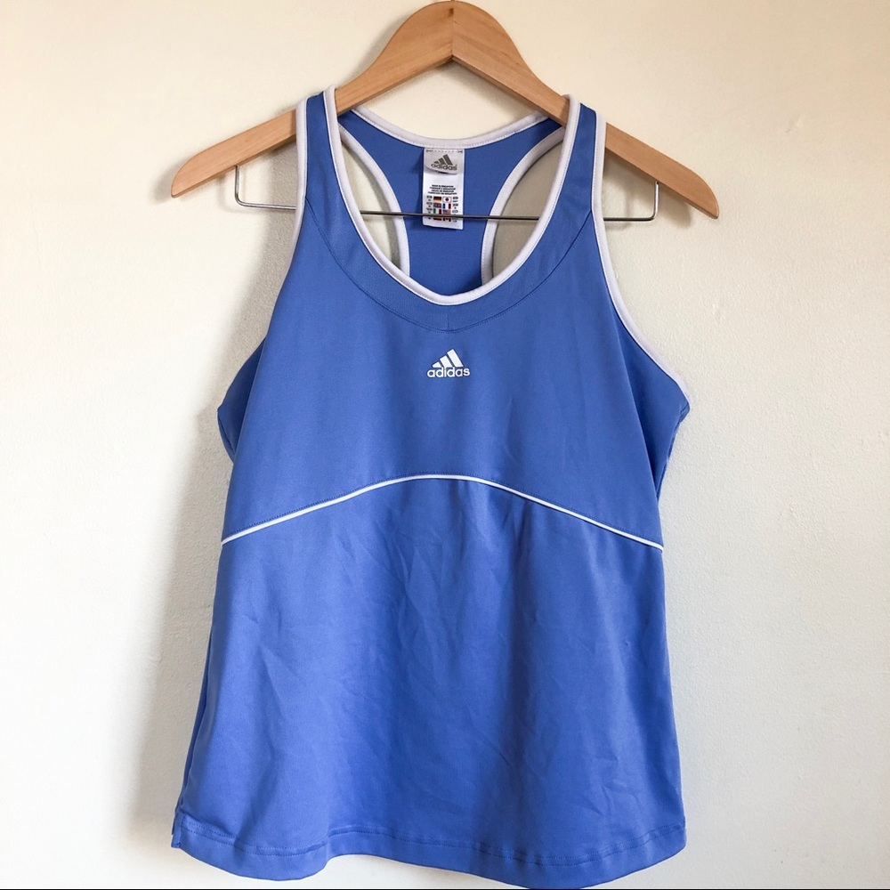 adidas | blue tank top with built-in bra large
